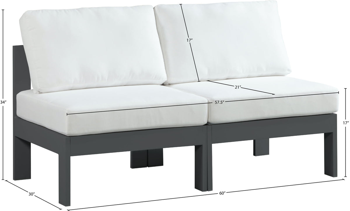 Nizuc - Outdoor Patio 2 Seat Armless Modular Sofa With Gray Frame
