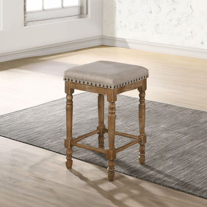 Farsiris - Counter Height Stool (Set of 2) - Beige Fabric & Weathered Oak