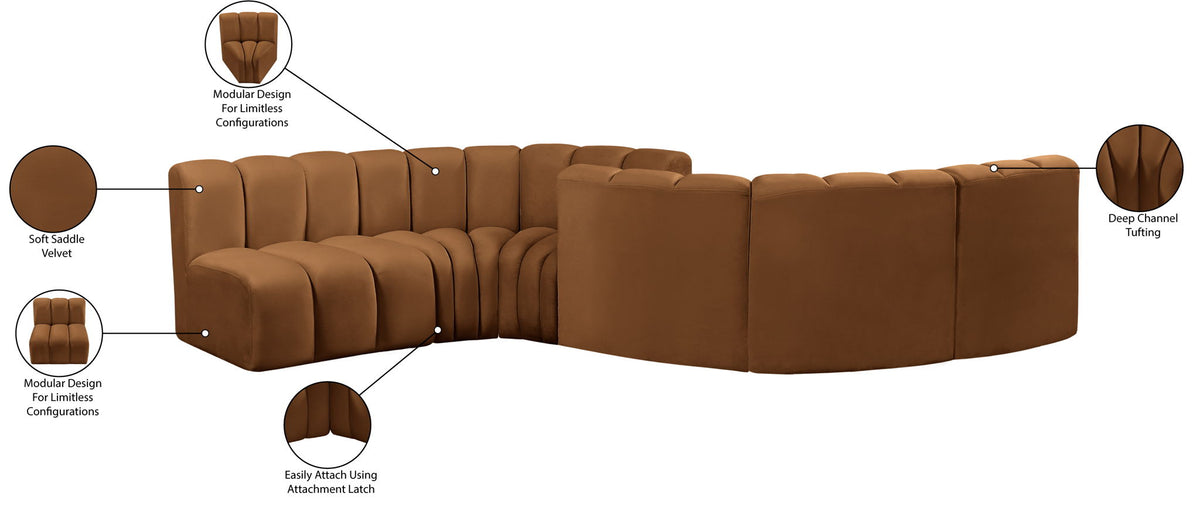 Arc - Velvet 6 Piece Modular Sofa - Saddle