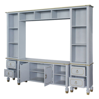 House Marchese - Entertainment Center - Gold Trim & Pearl Gray