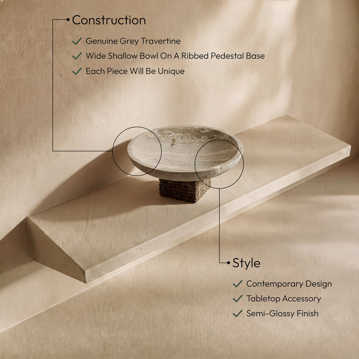 Colannade - Genuine Travertine Bowl