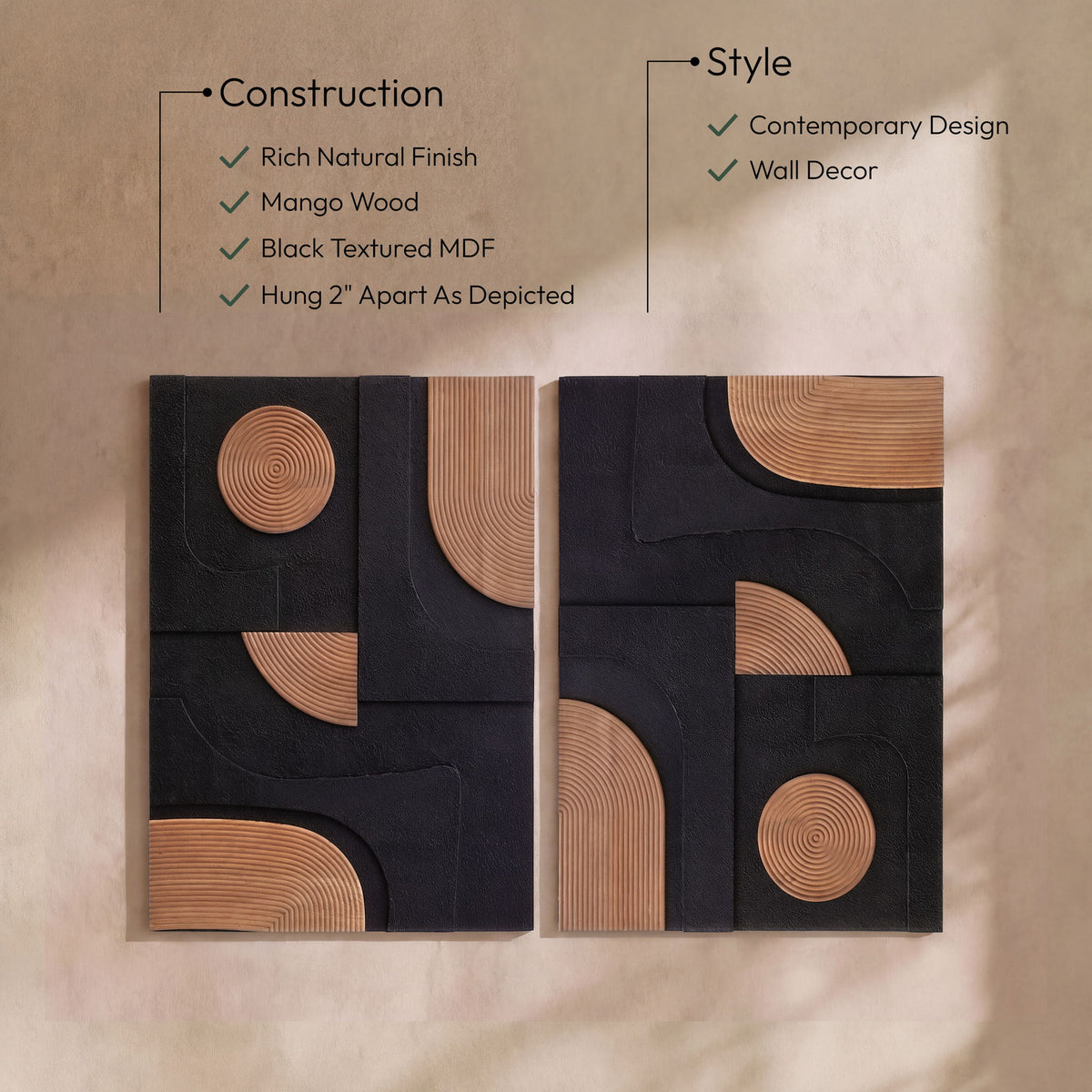 Element - Mango Wood 2 Piece Wall Art
