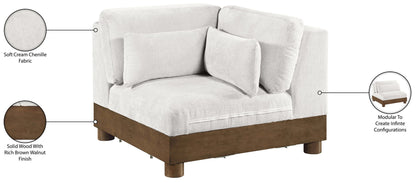 Turin - Chenille Fabric Upholstered Modular Corner Chair - Walnut Base