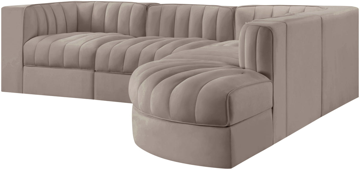 Rummi - Velvet Performance Fabric Upholstered 5 Piece Modular Sectional