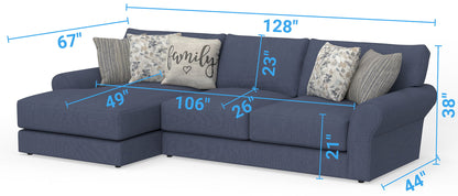 Cape May - Sofa Chaise With Comfort Coil Seating And 5 Accent Pillows Included