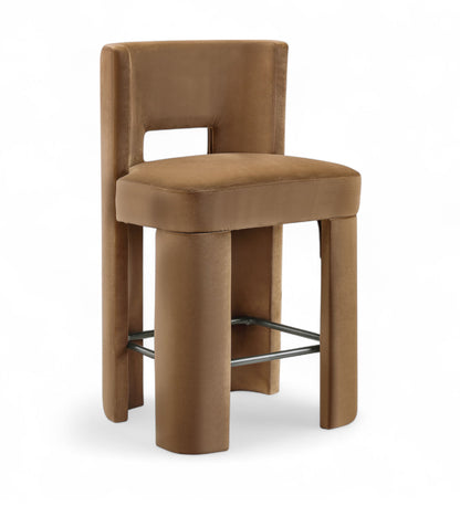 Zuno - Velvet Performance Fabric Upholstered Counter Stool (Set of 2) - Saddle