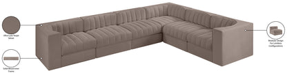 Rummi - Velvet Performance Fabric Upholstered 6 Piece Modular Sectional (With 3 Corner Chairs)