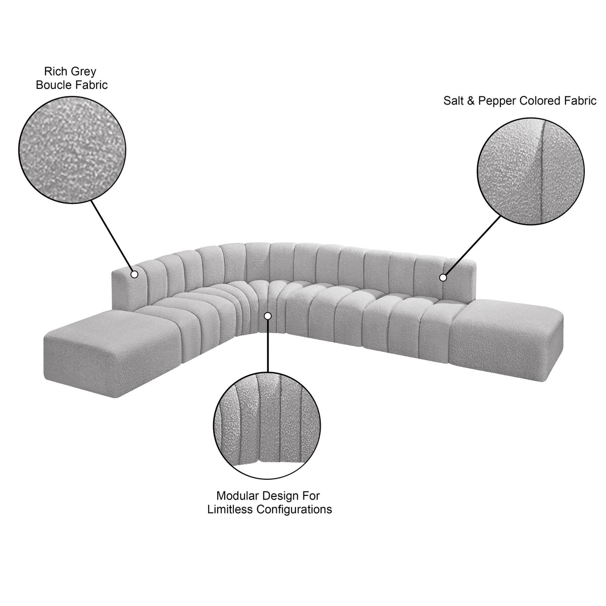 Arc - Boucle Fabric 7 Piece Corner Modular Sofa