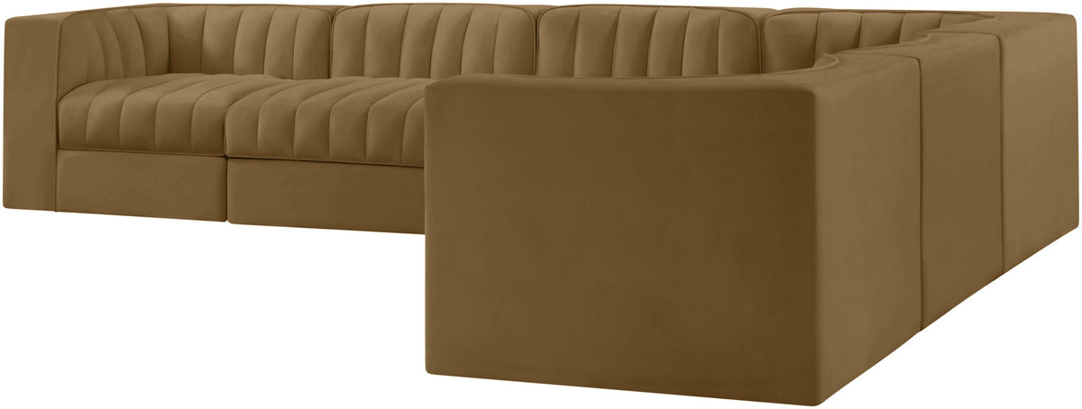 Rummi - Velvet Performance Fabric Upholstered 6 Piece Modular Sectional (With 3 Corner Chairs)