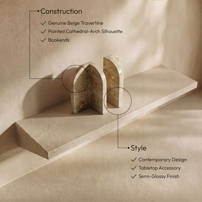 Dufresne - Genuine Marble Bookend - Travertine