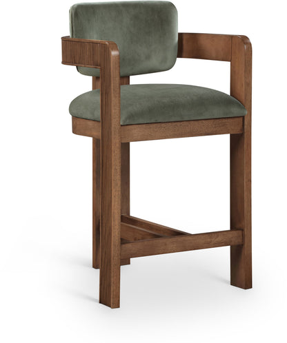 Sacha - Velvet Stool With Brown Base