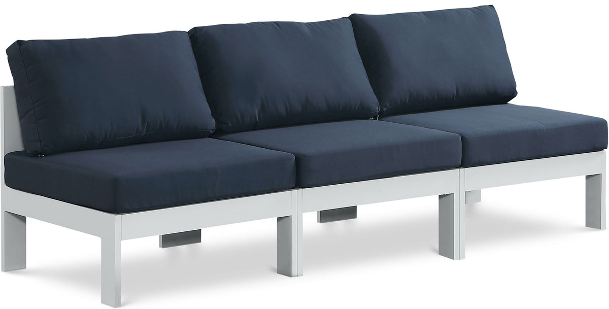 Nizuc - Outdoor Patio 3 Seat Armless Modular Sofa With White Frame