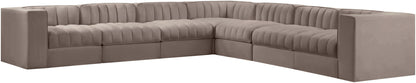 Rummi - Symmetrical Velvet Performance Fabric Upholstered 7 Piece Modular Sectional (With 3 Corner Chairs)