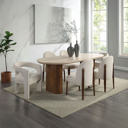 Leonardo - Dining Table - Travertine Top & Dark Oak