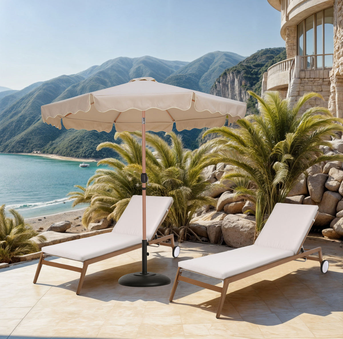 Amalfi - Patio Umbrella - Black Base / Light Brown Pole