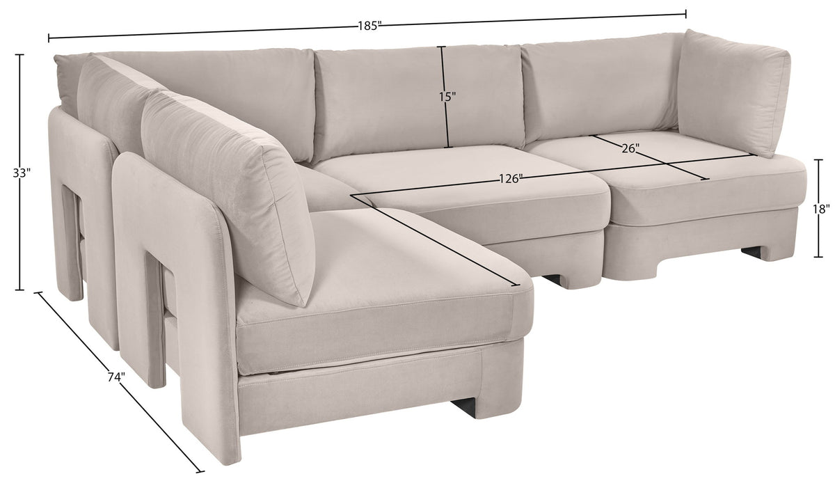 Hammond - Velvet Performance Fabric Upholstered 4 Piece Armless Sectional