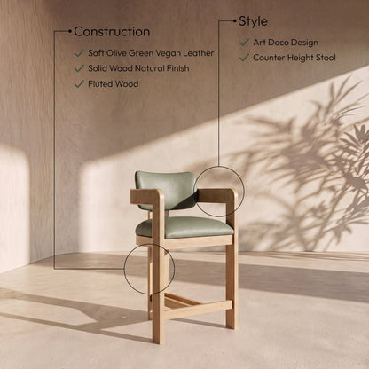 Sacha - Vegan Leather Upholstered Counter Stool With Natural Base