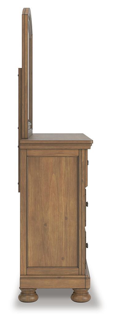 Feddinger - 5 Pc. - Queen Sleigh Storage Bed, Dresser, Mirror, Chest And Nightstand - Medium Brown