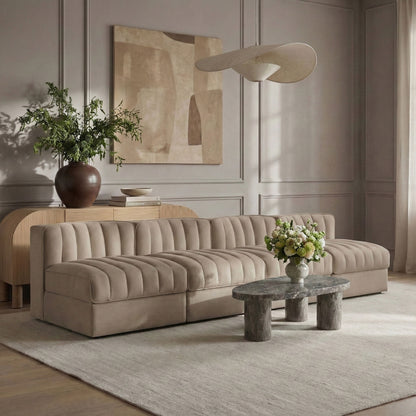 Rummi - Armless Velvet Performance Fabric Upholstered 4 Piece Modular Sofa