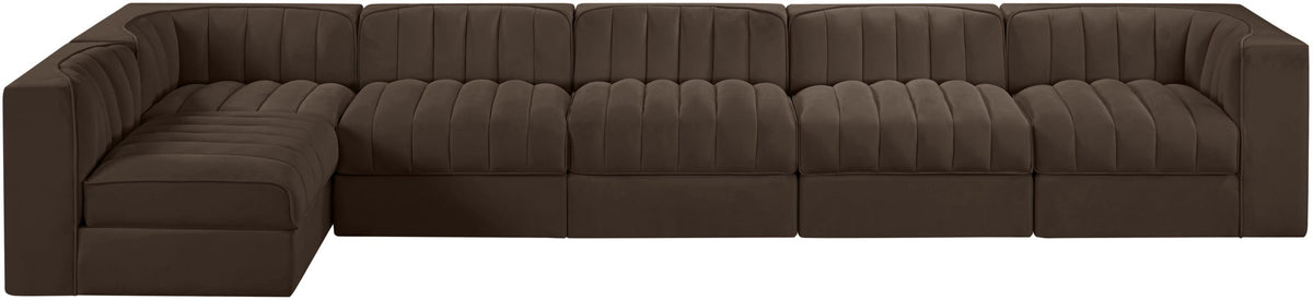 Rummi - Velvet Performance Fabric Upholstered 6 Piece Modular Sectional, L-Shaped (Right)