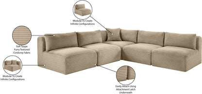 Shaggy - Fabric 5 Piece Modular Corner Armless Sectional