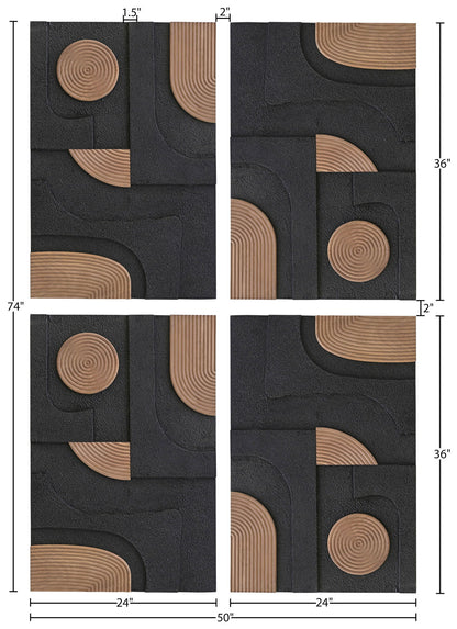 Element - 50" Mango Wood 4 Piece Wall Art - Natural / Black