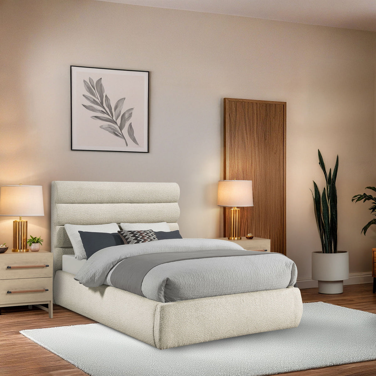 Adam - Boucle Fabric Bed With 52" Headboard