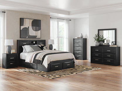 Stabotta - Queen Bookcase Bed With Storage Footboard And 2 Under Bed Storage Units - Black