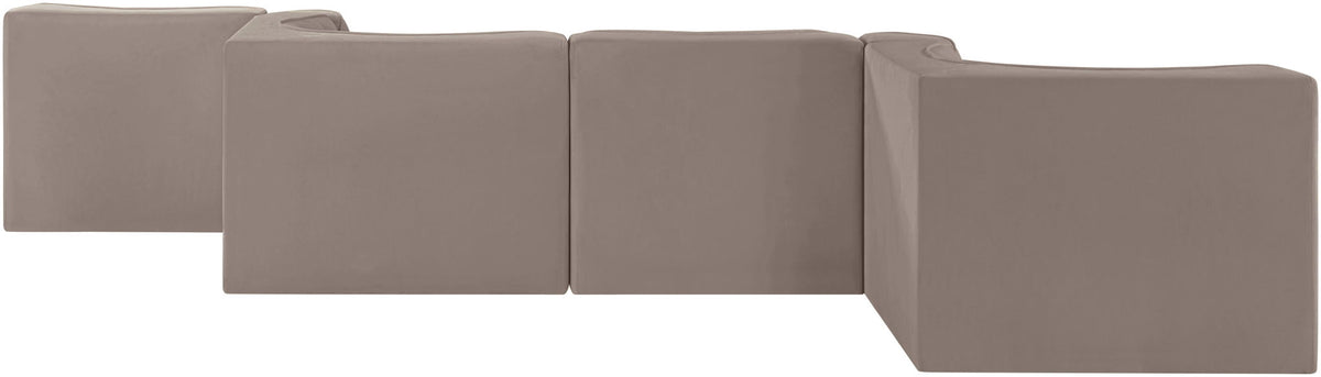Rummi - Rounded Velvet Performance Fabric Upholstered 6 Piece Modular Sectional