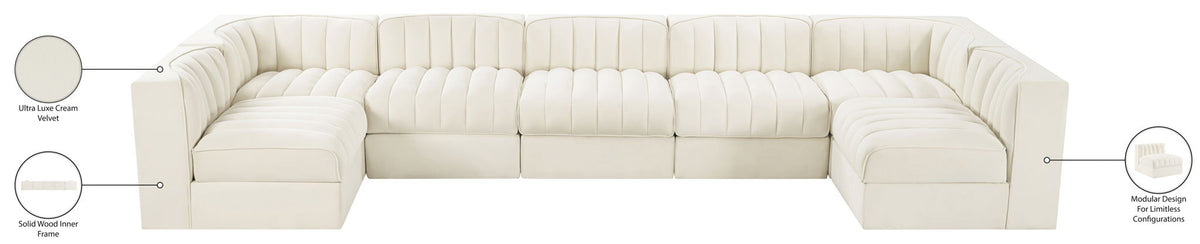 Rummi - Velvet Performance Fabric Upholstered 7 Piece Modular Sectional (With 2 Corner Chairs)