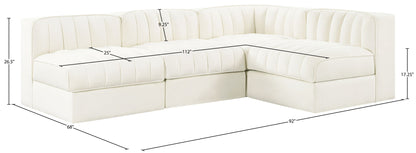 Rummi - Armless Velvet Performance Fabric Upholstered 4 Piece Modular Sectional