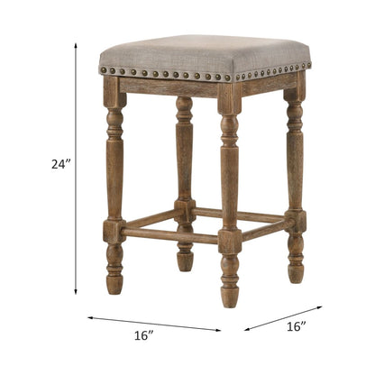 Farsiris - Counter Height Stool (Set of 2) - Beige Fabric & Weathered Oak