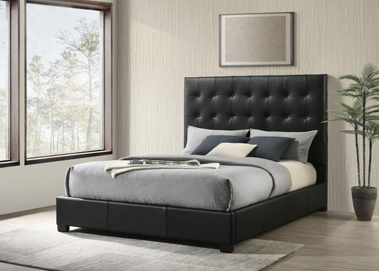 Medley Genuine Leather Queen Panel Platform Bed Black