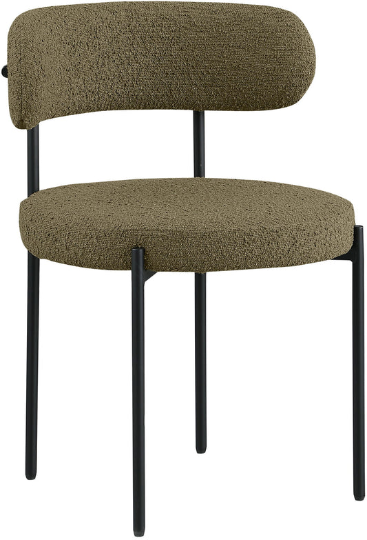 Beacon - Boucle Fabric Dining Chair With Black Legs (Set of 2) - Olive Green