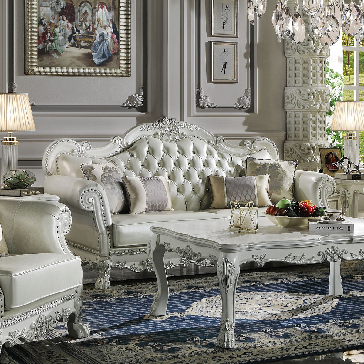 Dresden - Sofa With 4 Pillows - Synthetic Leather & Bone White