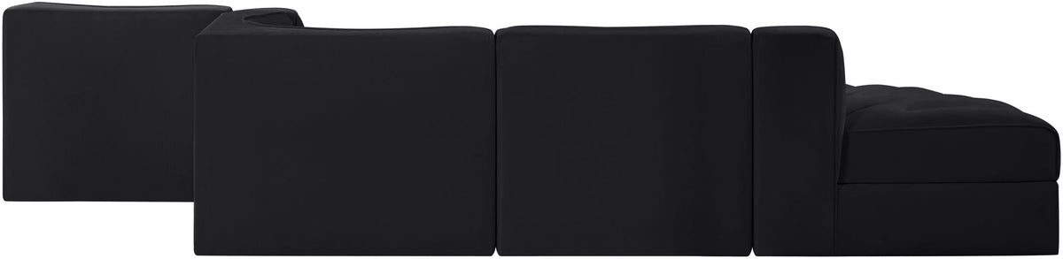 Rummi - Rounded Velvet Performance Fabric Upholstered 5 Piece Modular Sectional