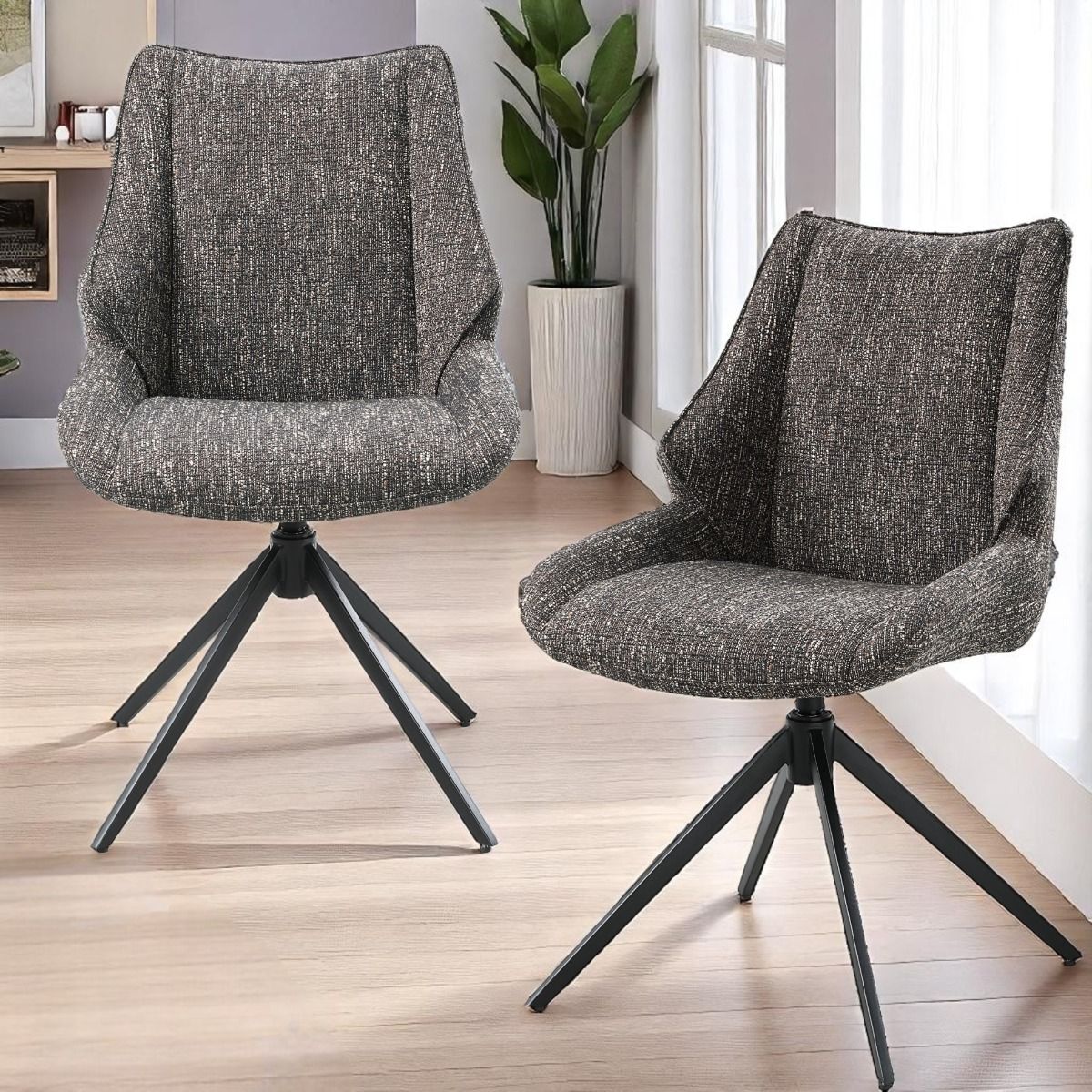 Malika - Side Chair With Swivel (Set of 2) - Brown Chenille