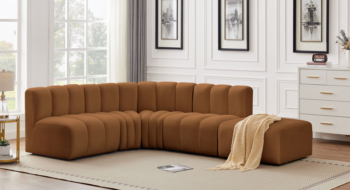 Arc - Velvet 5 Piece Corner Modular Sofa - Saddle