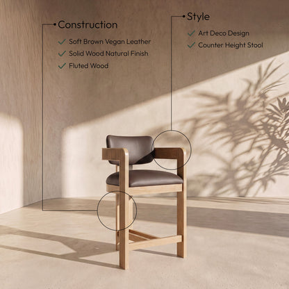 Sacha - Vegan Leather Upholstered Counter Stool With Natural Base