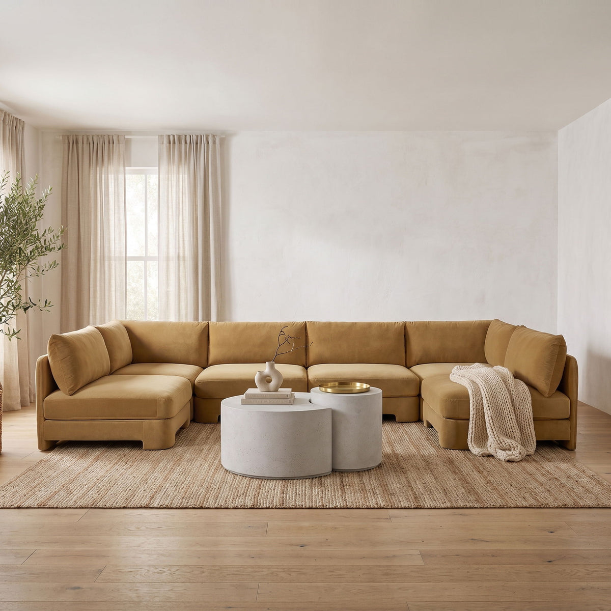 Hammond - Velvet Performance Fabric Upholstered 6 Piece U-Shaped Armless Sectional