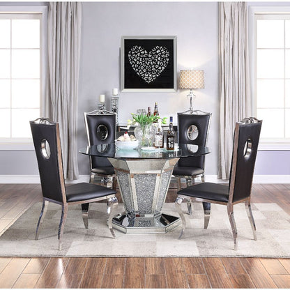 Noralie - Dining Table - Mirrored, Faux Diamonds & Clear Glass Top