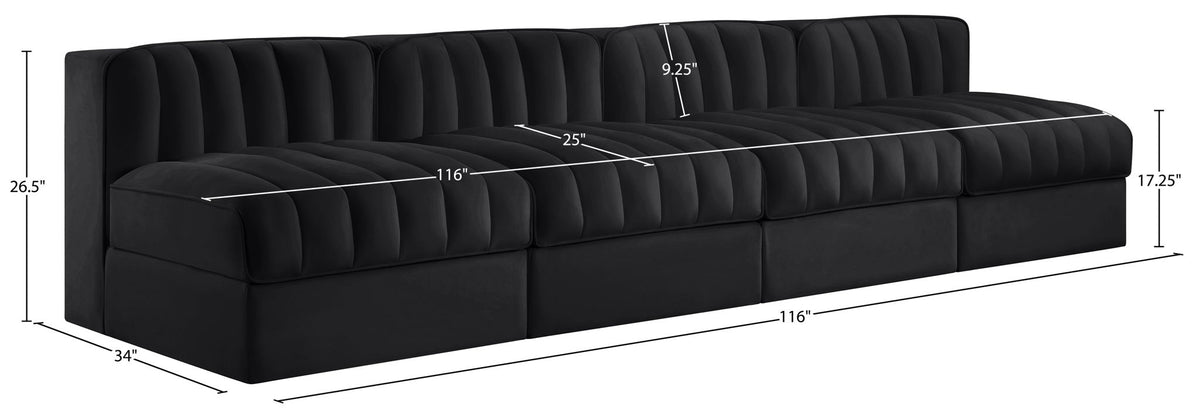 Rummi - Armless Velvet Performance Fabric Upholstered 4 Piece Modular Sofa