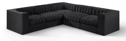 Rummi - Symmetrical Velvet Performance Fabric Upholstered 5 Piece Modular Sectional