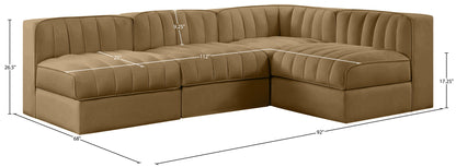 Rummi - Armless Velvet Performance Fabric Upholstered 4 Piece Modular Sectional