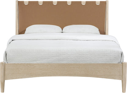Santos - Vegan Leather Headboard And Wood Bed - Waxed Natural Frame