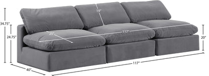 Comfy - Velvet Modular Armless Sofa 3 Seats