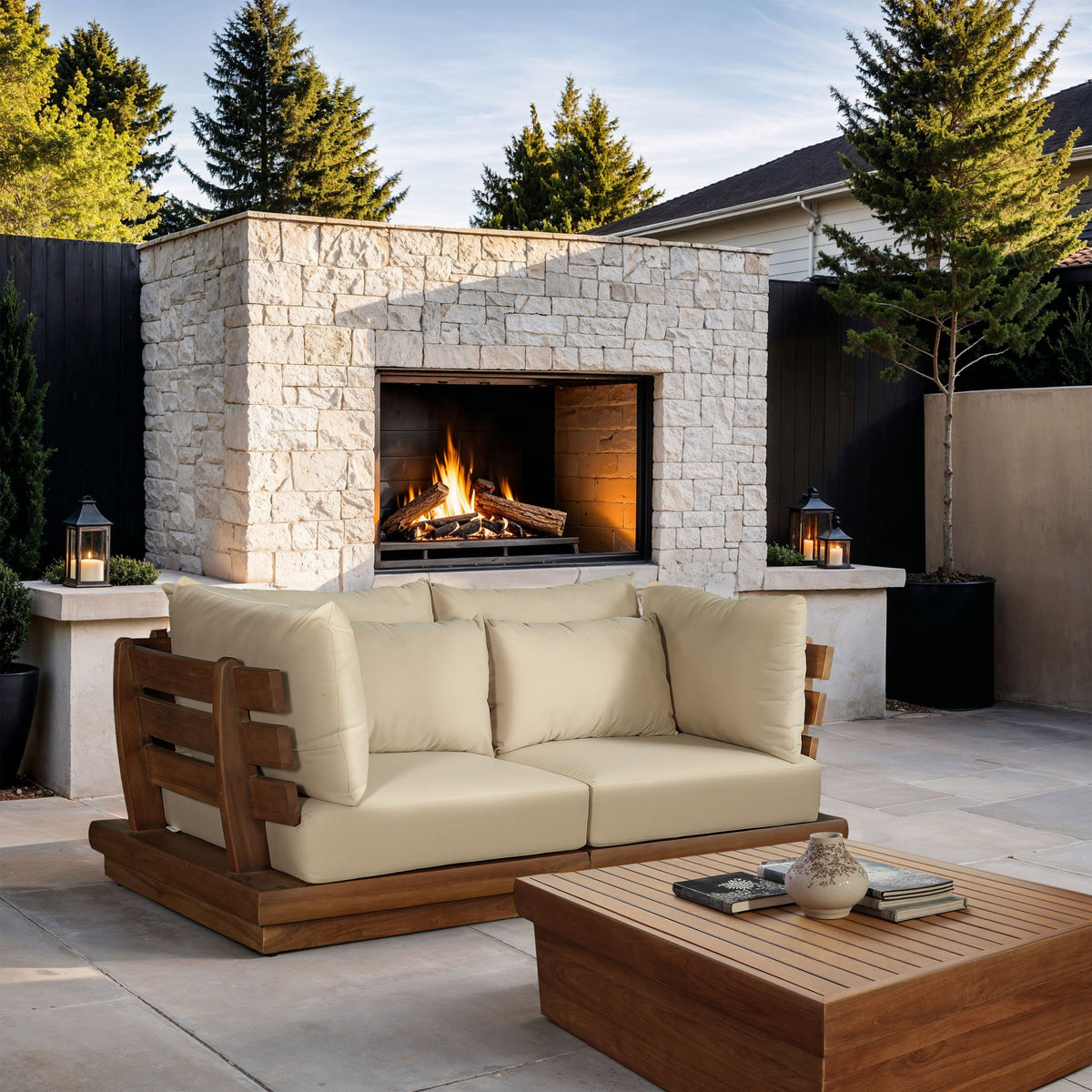 Mirella - 2 Piece Water Resistant Fabric 76" Upholstered Outdoor Patio Modular Loveseat