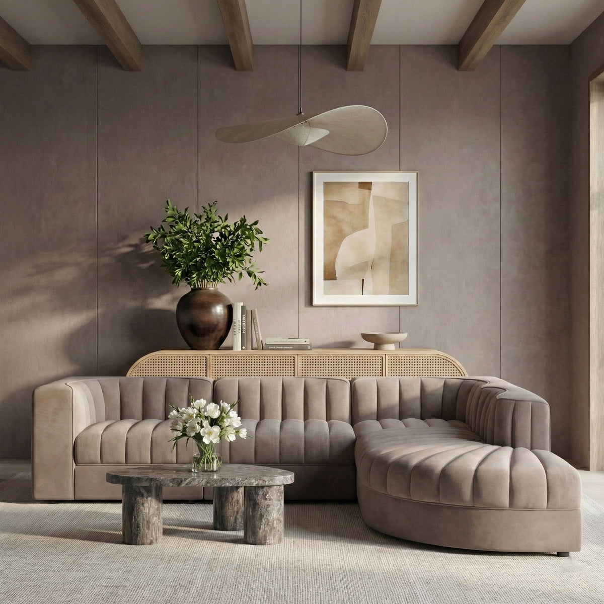Rummi - Velvet Performance Fabric Upholstered 5 Piece Modular Sectional