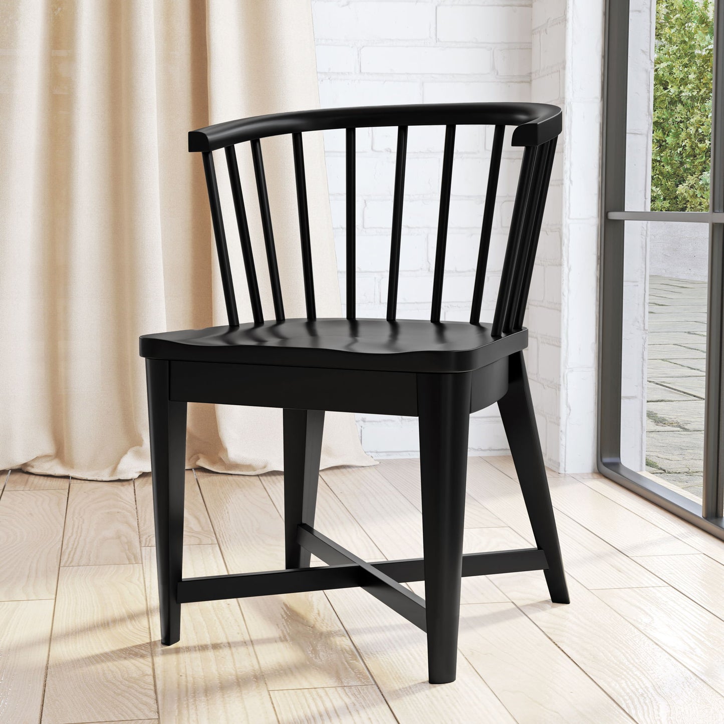 Americana Modern Dining - Round Dining Table And 4 Black Barrel Chairs - Cotton