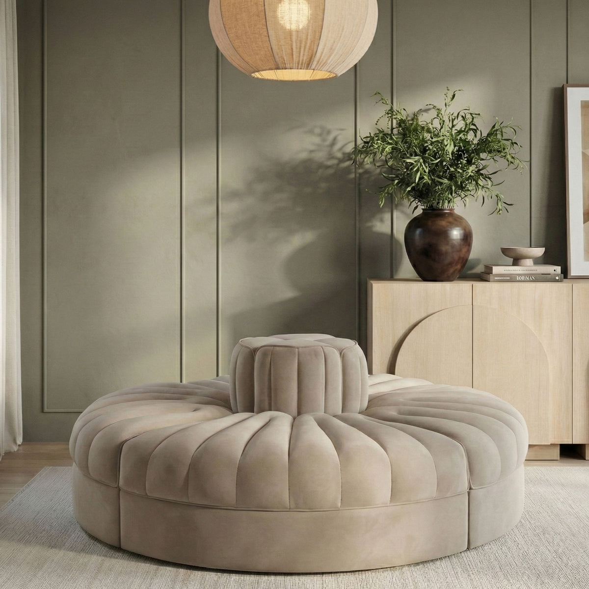 Rummi - Round Velvet Performance Fabric Upholstered 4 Piece Modular Sofa